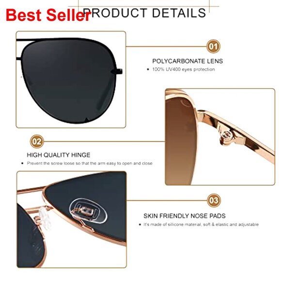 Oversized Aviator Sunglasses UV400 Protection Large Frame Fashion